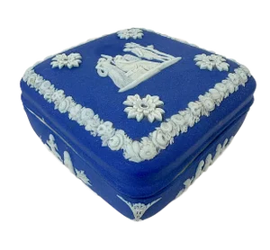 1940's Wedgwood Jasperware Neoclassical Lapis Blue Trinket Box