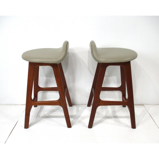 Erik Buck Eric Buck Bar Stools Teak Upholstered for o.d. Mobler Denmark For Sale - Image 4 of 13