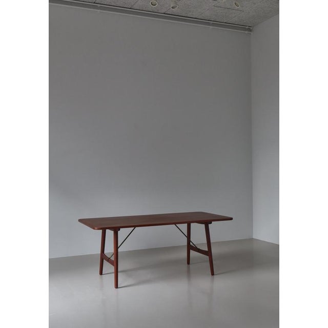 Modern Danish Dining Table attributed to Børge Mogensen in Teakwood & Brass from Søborg Møbelfabrik, 1950s For Sale - Image 14 of 18