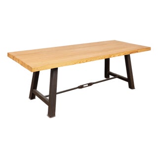 Reclaimed Industrial Bowling Lane Wood Top Work or Dining Table For Sale