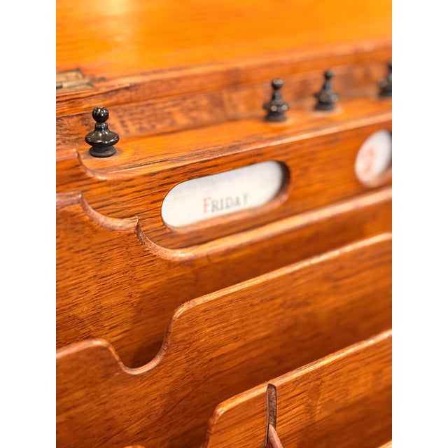 Antique Victorian Oak Stationery Desk With Perpetual Calendar & Letter Organizer For Sale - Image 16 of 18