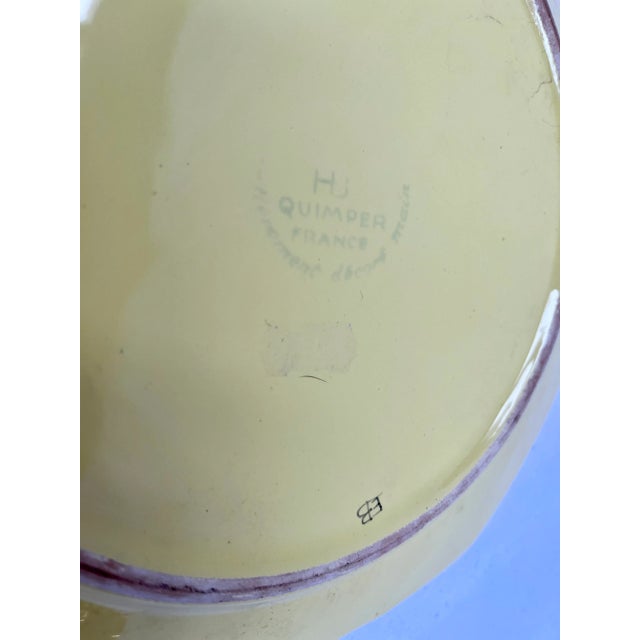 Yellow Vintage Quimper Signed Hand Painted Yellow Plate For Sale - Image 8 of 9