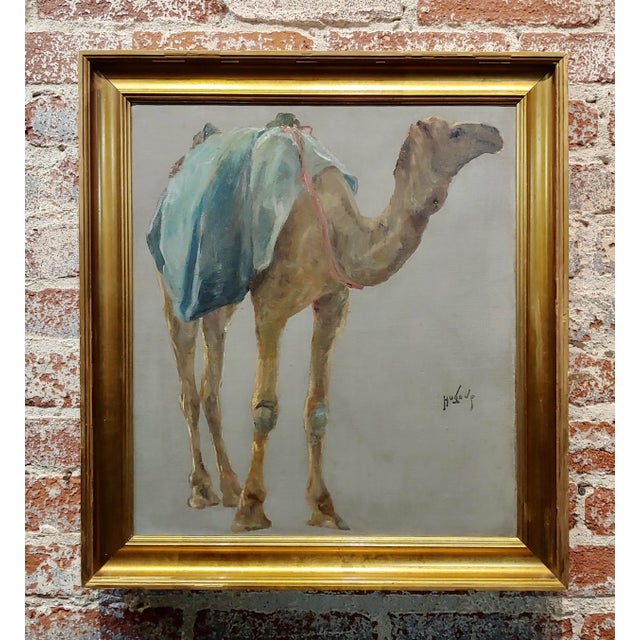 Hugo Vilfred Pedersen-Portrait of a Camel-Orientalist Oil Painting C.1900s For Sale - Image 10 of 10
