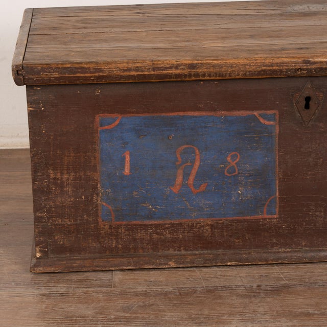 19th Century Hand Painted Flat Top Trunk Dated 1876 For Sale - Image 6 of 9