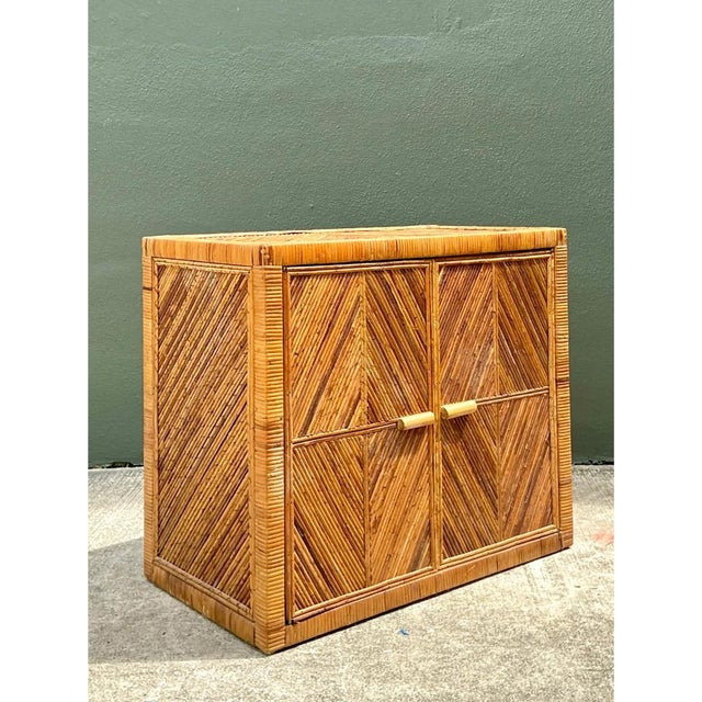 Wood Vintage Rattan Chevron Cabinet For Sale - Image 7 of 12