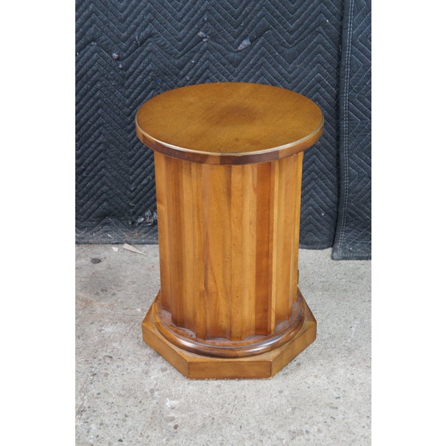 2 Mid Century Modern American of Chicago Neoclassical Pedestal Tables Cabinets For Sale - Image 4 of 10
