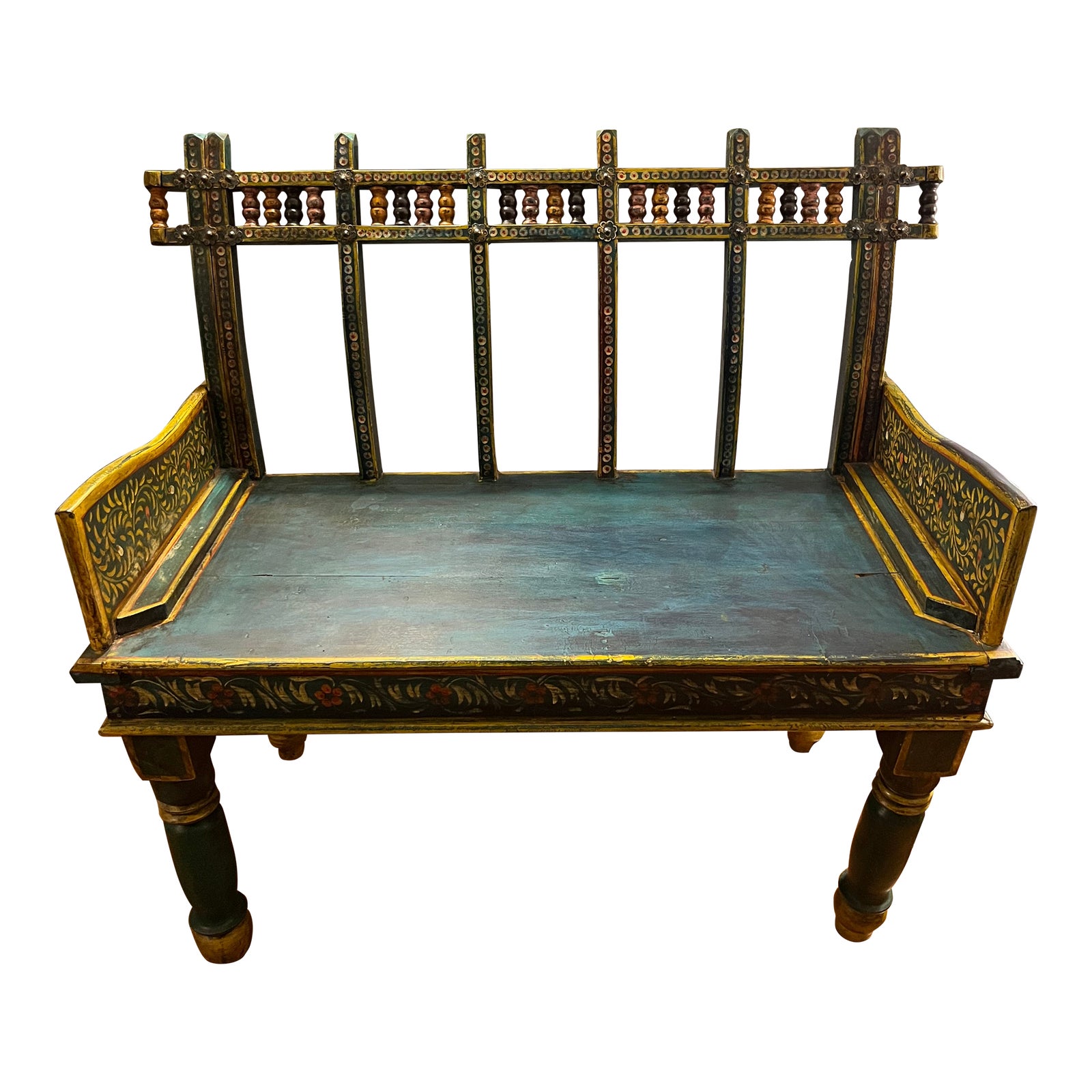 1950s Teal Vintage Indian Bench | Chairish