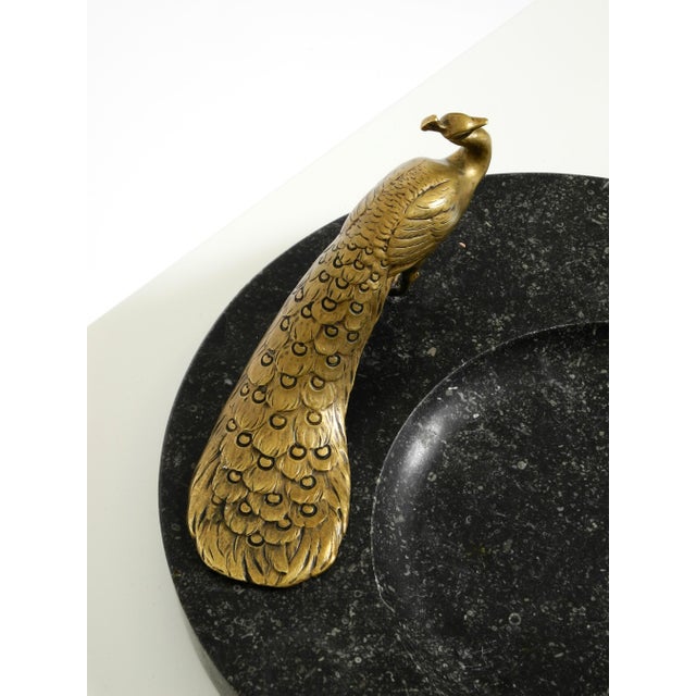 Large Black Granite Valet Tray with a Brass Peacock, 1920s For Sale - Image 10 of 18