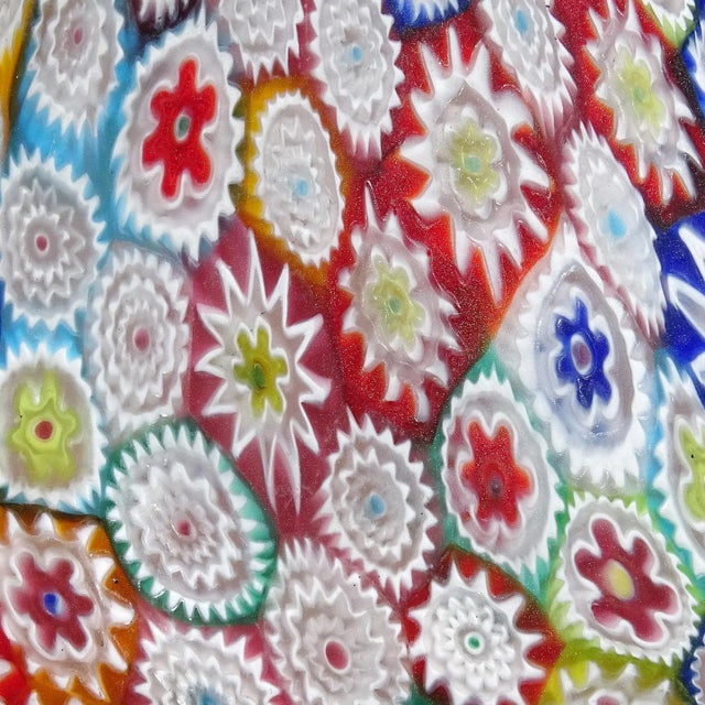 Mid 20th Century Murano Fratelli Toso Vintage Millefiori Flower Mosaic Rainbow Colors Italian Art Glass Footed Vase For Sale - Image 5 of 11