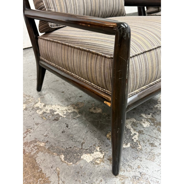 T. H. Robsjohn-Gibbings for Widdicomb Mid 20th Century Lounge Armchairs + Ottomans, Pair For Sale - Image 11 of 12