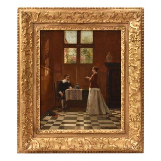 Frans Moormans, Gentleman and Lady in Interior Scene, 1800s, Oil on Canvas, Framed For Sale