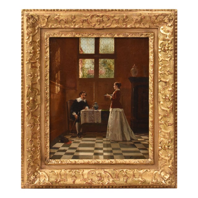 Frans Moormans, Gentleman and Lady in Interior Scene, 1800s, Oil on Canvas, Framed For Sale