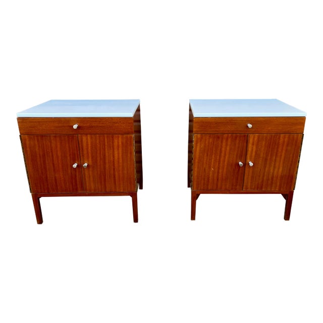 1950s Vintage Paul McCobb for the Irwin Collection Vitrolite Top Nightstands - a Pair For Sale