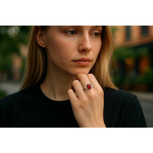 Introducing a truly exquisite and one-of-a-kind cocktail ring, adorned with a captivating 1.57-carat cushion-cut ruby,...