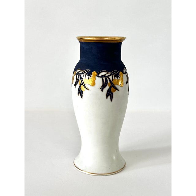 Early 20th Century Blue White and Gold Gilt German Porcelain Art Nouveau Vase Signed Ruth De Courcy For Sale - Image 4 of 12