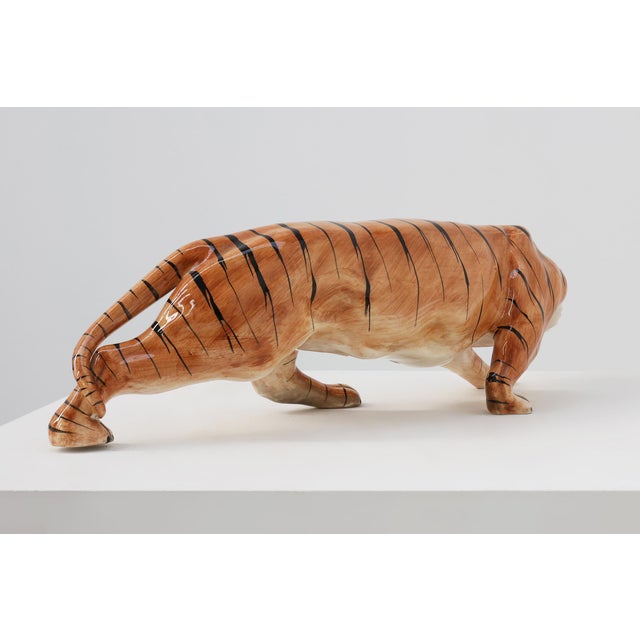 Hollywood Regency Italian Ceramic Tiger Sculpture, 1950s For Sale - Image 6 of 11