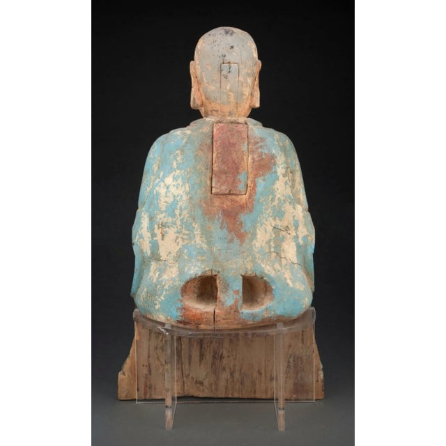 Wood Large Antique Korean Carved Buddhist Figure Sculpture For Sale - Image 7 of 8