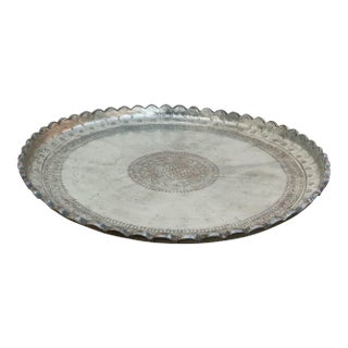Monumental 26" Dm Antique Tinned Copper Tray For Sale