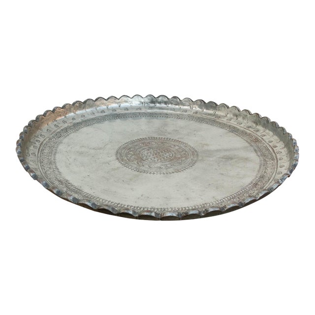 Monumental 26" Dm Antique Tinned Copper Tray For Sale
