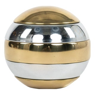 Mid-Century Modern Stacked Brass and Chrome Globe Ashtray, 1970s For Sale