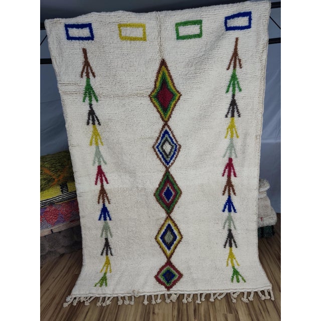 Textile Azilal Ivory Multicolor Wool Moroccan Area Rug For Sale - Image 7 of 11