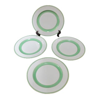 Royal Bavarian Hutschenreuther Selb Green & Gold 9.5" Gilt Plate Set of 4 For Sale