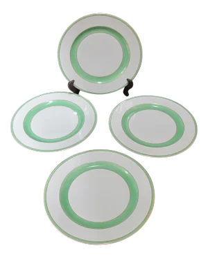 Royal Bavarian Hutschenreuther Selb Green & Gold 9.5" Gilt Plate Set of 4