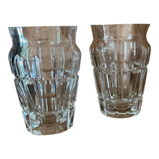 Vintage Heavy Baccarat Cut Crystal Nelly Geometric Vases —A Pair For Sale