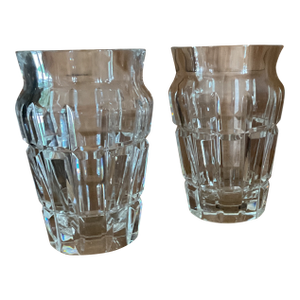 Vintage Heavy Baccarat Cut Crystal Nelly Geometric Vases —A Pair