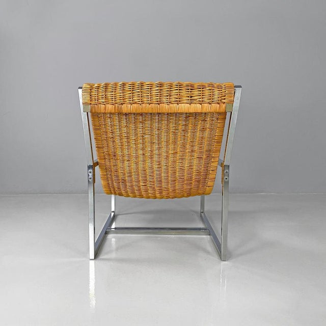 Italian Rattan and Chromed Metal Armchair attributed to Lyda Levi, 1970s For Sale - Image 6 of 18