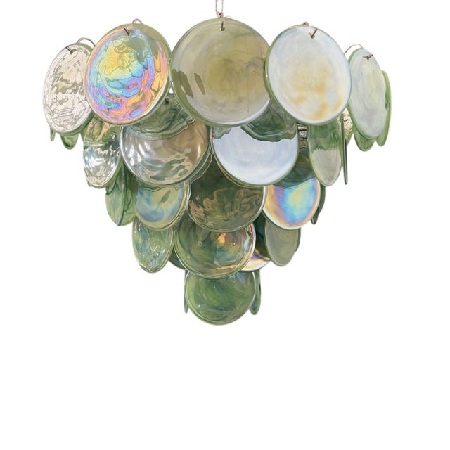 Italian Green Iridescent Glass Disc Pendant Light from Justfurnituress SRL For Sale - Image 11 of 14