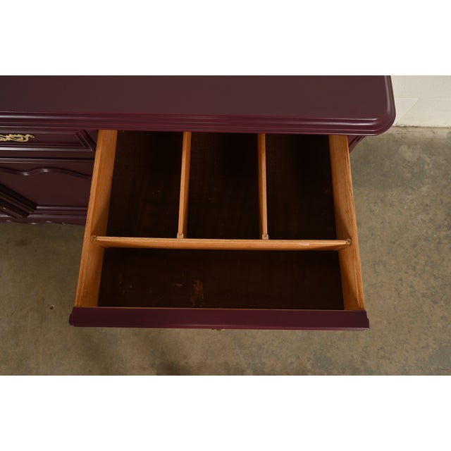 Baker Funiture Style French Provincial Louis XV Burgundy Lacquered Sideboard Credenza, Newly Refinished For Sale - Image 14 of 18