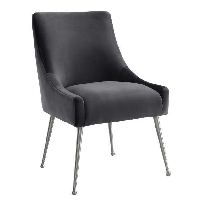 Metal Beatrix Grey Velvet Side Chair with Silver Legs For Sale - Image 7 of 7
