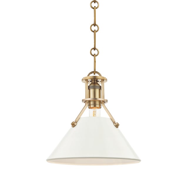 Transitional Hudson Valley Lighting Mark D. Sikes Painted No.2 1-Light Small Pendant, Aged Brass/Off White For Sale - Image 3 of 3