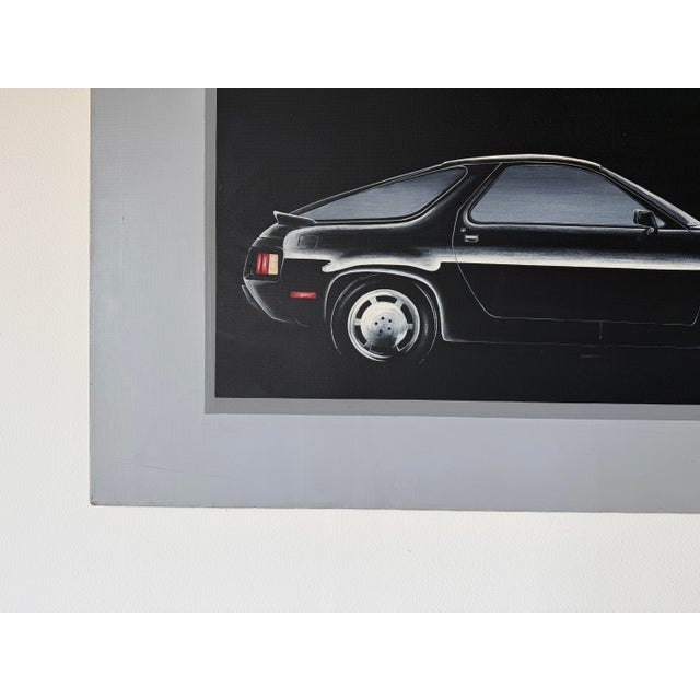 Black 1980s Schamerhorn Classic Black Porsche 928 Oil on Canvas Painting – Signed, Unframed For Sale - Image 8 of 13