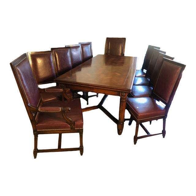Late 20th Century Classic Cherrywood Dining Set With Self-Storing Leaves – Table + 10 Chairs For Sale