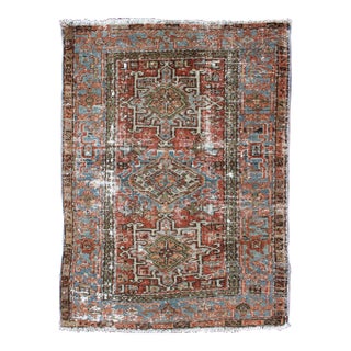 Distressed Antique Persian Karadjeh Rug With Geometric Medallions and Accents For Sale