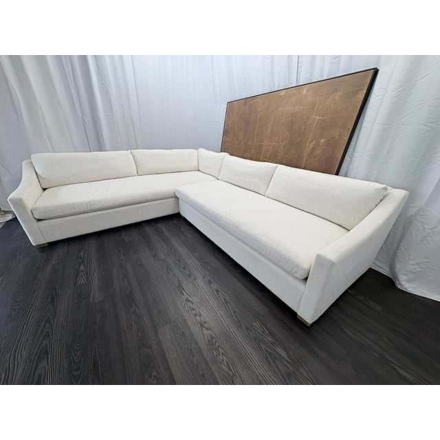 Rh Belgian Classic Slope Arm Bench-Cushion L-Sectional | Down | Perennials® Performance Textured Two-Tone Linen – Natural For Sale - Image 12 of 18