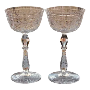 Spectacular Pair of Libbey Rock Sharpe Marina Pattern Champagne Glasses