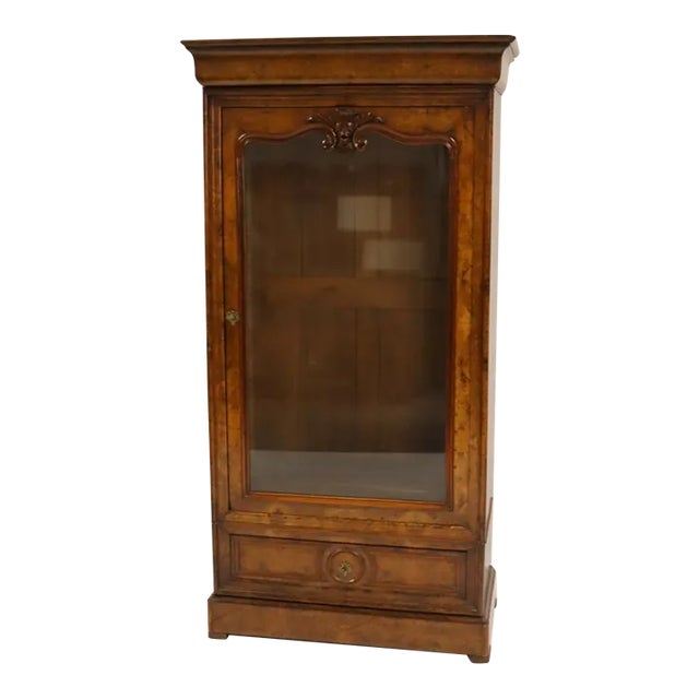 Early 19th Century Antique Louis Philippe Walnut Two Drawer Display Bookcase Cabinet. For Sale