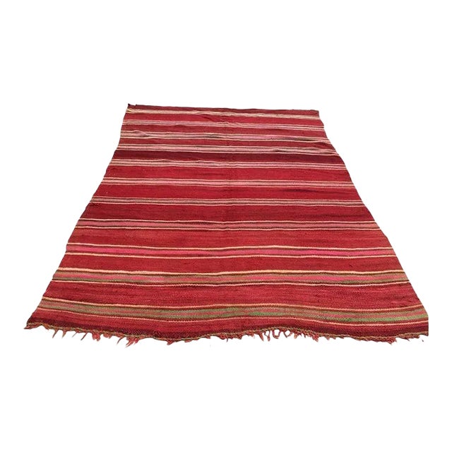 Mid 20th Century Moroccan Flat-Weave Vintage Rug For Sale