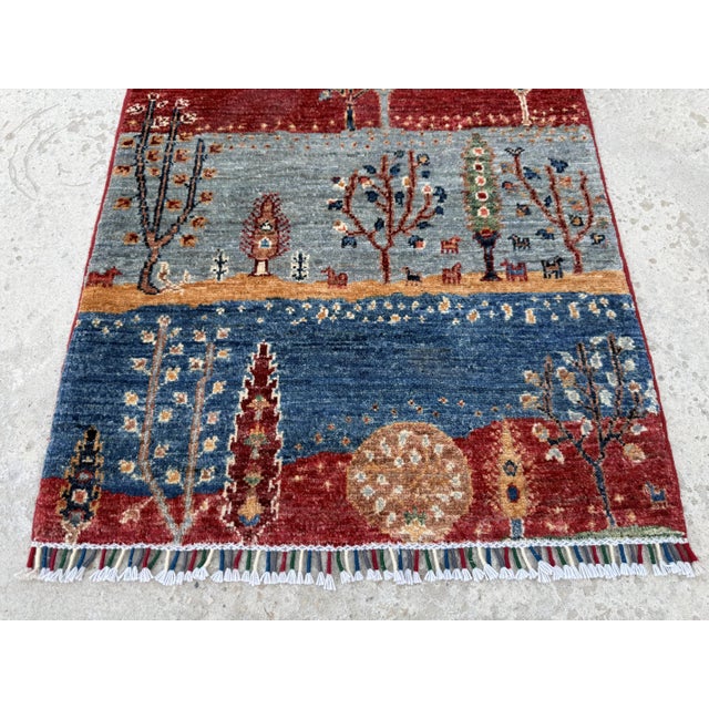 Gabbeh Caravan Red & Green Hand-Knotted Wool Area Rug For Sale - Image 11 of 12