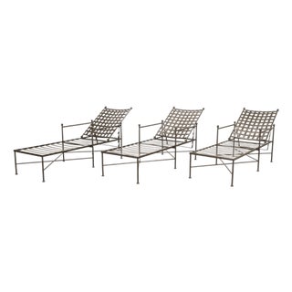 Set of Three Mario Papperzini Style Wrought Iron Chaise Longues For Sale