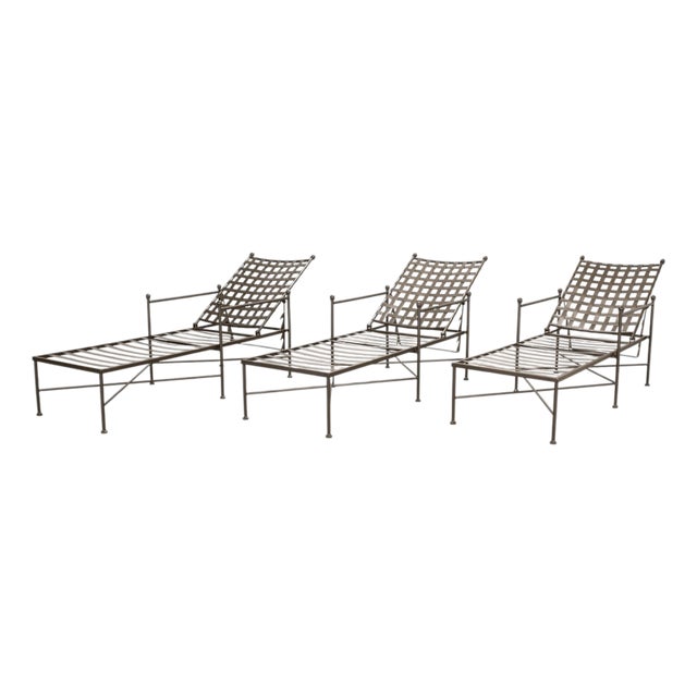 Set of Three Mario Papperzini Style Wrought Iron Chaise Longues For Sale