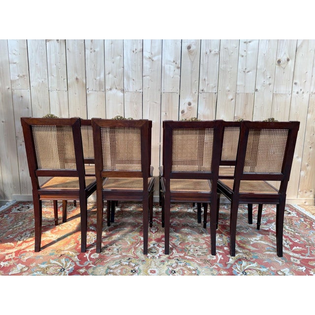 Antique Louis XVI Style Chairs in Mahogany and Gilt Bronze, 1890s, Set of 8 For Sale - Image 4 of 10