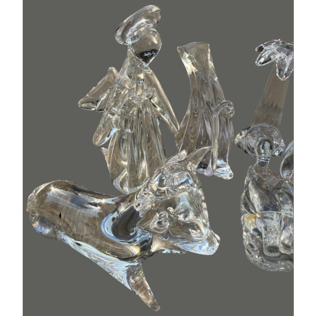 Vintage Christmas 1988 Enesco Accents Clear Art Glass Nativity 10-Pc Set For Sale - Image 12 of 13