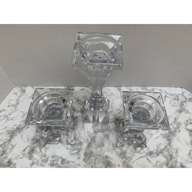 1990s Vintage Crystal Glass Set of Three Candleholders- Set of Three For Sale - Image 5 of 12
