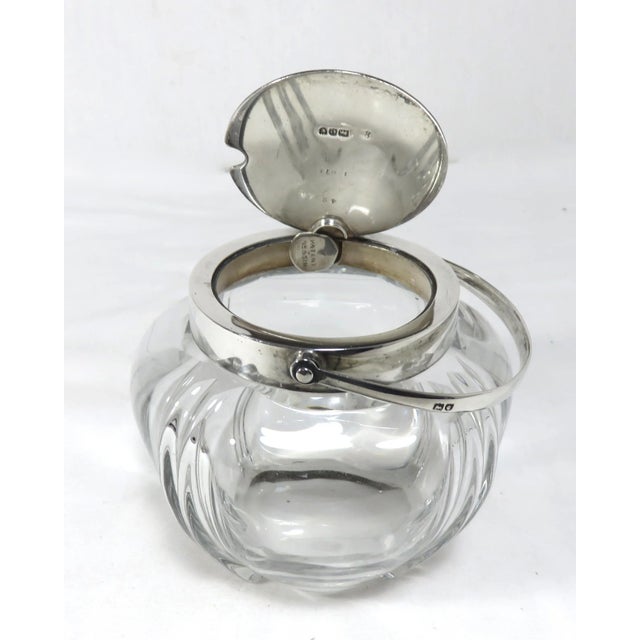 Unusual Antique English Sterling Silver & Art Glass Swing Handle Mechanical Lid Jam Jar Circa 1900 For Sale - Image 4 of 13