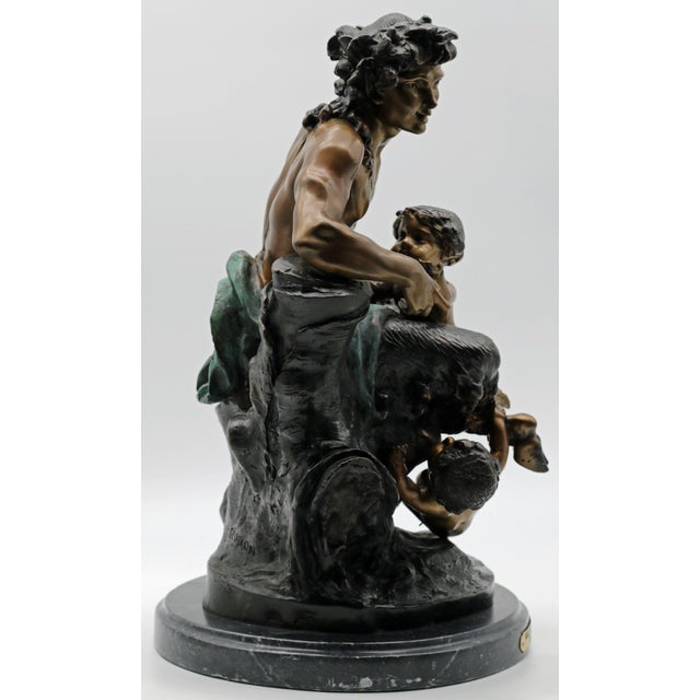 French Large Late 19th Century Bronze Satyr Group in the Manner of Clodion on Marble Base For Sale - Image 3 of 7