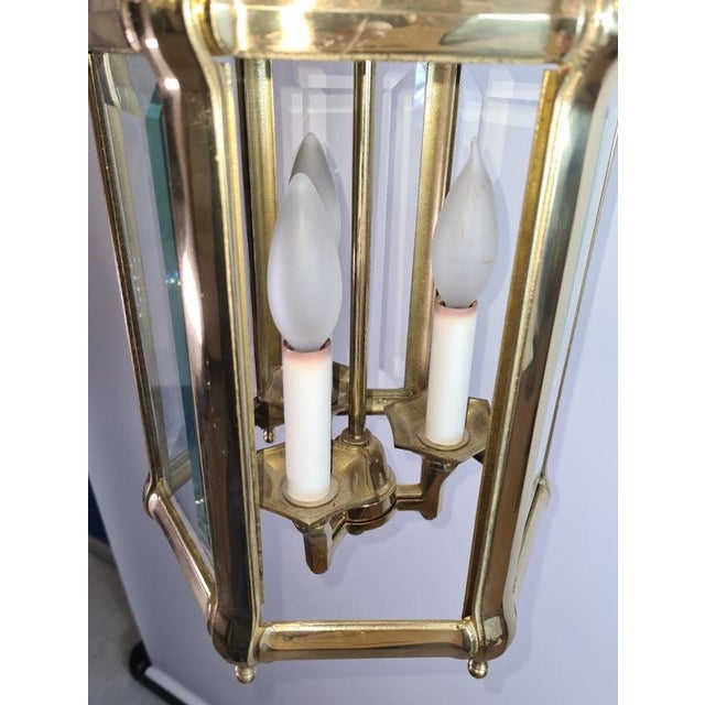 Antique Brass Hexagon Beveled Glass Hall Lantern, Late 1800 - Early 1900 For Sale - Image 4 of 13